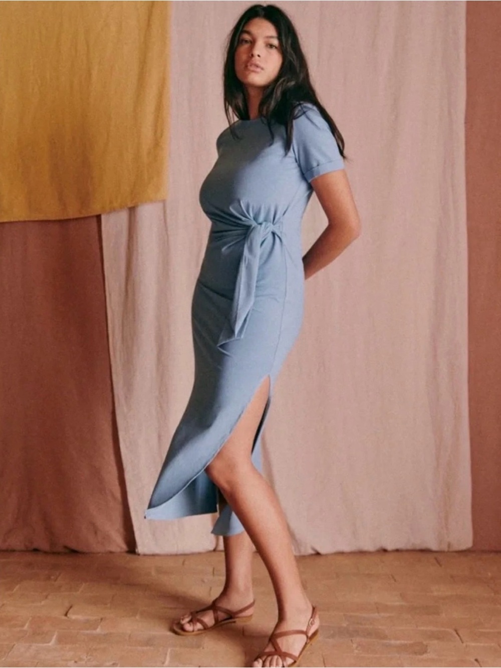 Sezane pippa vintage Blue Side-Tie Midi Dress